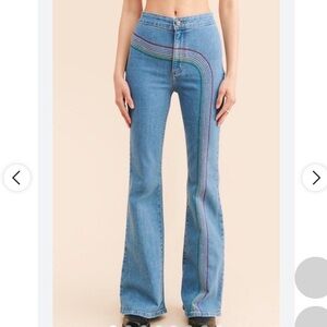 FREE PEOPLE NWT High-Rise Flared Jeans with Rainbow Stitching BY LEE JEANS SZ 31